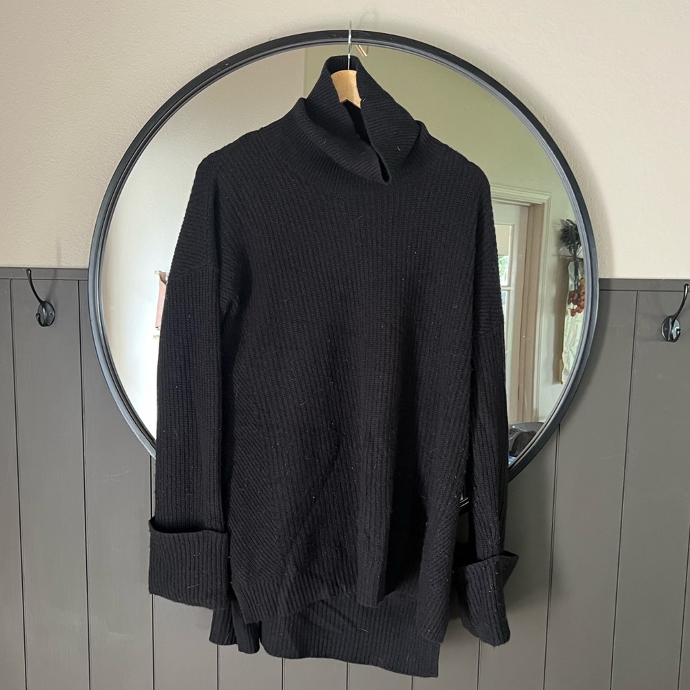 Black Cashmere Chunky Cowl Neck Sweater Size XL